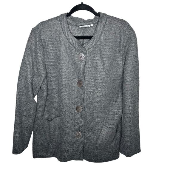 HABITAT / gray plush fuzzy button up cardigan sweater jacket / L - Picture 1 of 9
